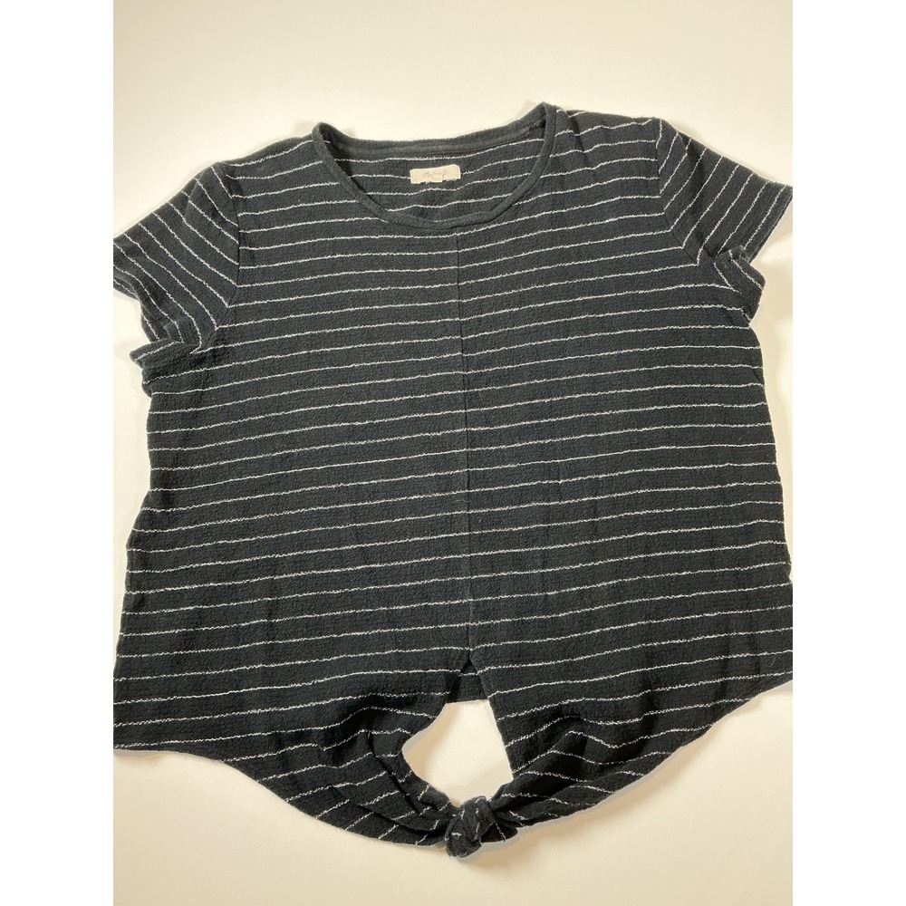 Madewell Striped Knot Front Short Sleeve Tee Shirt Black White Size L